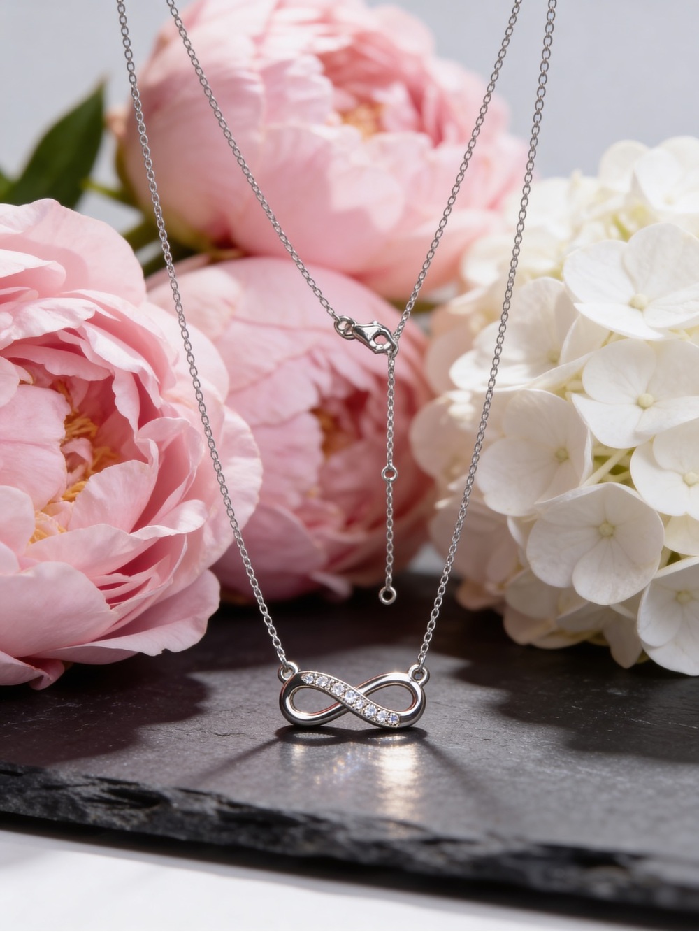 VTG Sterling Silver JC Signed CZ Infinity Necklace 16"/18" NWT Gift Box